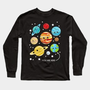 Cute Planets, Kawaii Planets, Space, Cosmos, Stars Long Sleeve T-Shirt